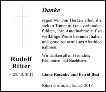 Traueranzeige von Rudolf Ritter von Trauerportal Rhein Main Presse