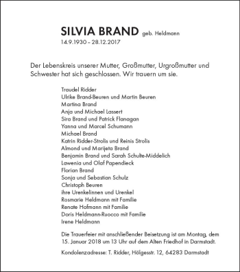 Traueranzeige von Silvia Brand von Trauerportal Rhein Main Presse