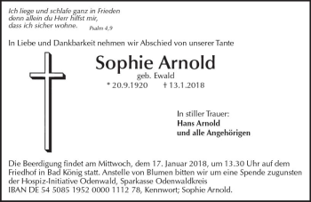 Traueranzeige von Sophie Arnold von Trauerportal Rhein Main Presse