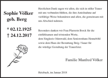 Traueranzeige von Sophie Völker von Trauerportal Rhein Main Presse