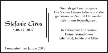 Traueranzeige von Stefanie Gros von Trauerportal Rhein Main Presse