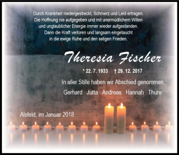 Traueranzeige von Theresia Fischer von VRM Trauer