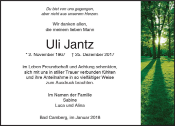 Traueranzeige von Uli Jantz von  Camberger Anzeiger