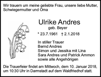 Traueranzeige von Ulrike Andres von Trauerportal Rhein Main Presse