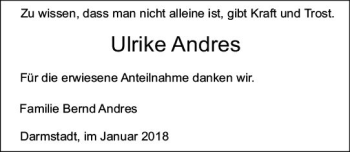 Traueranzeige von Ulrike Andres von Trauerportal Rhein Main Presse