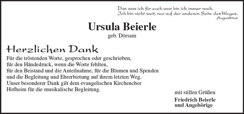  Traueranzeige für Ursula Beierle vom 06.01.2018 aus Trauerportal Rhein Main Presse