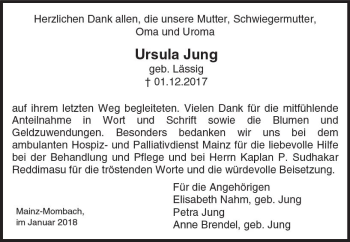Traueranzeige von Ursula Jung von Trauerportal Rhein Main Presse