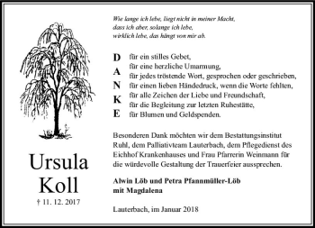 Traueranzeige von Ursula Koll von VRM Trauer