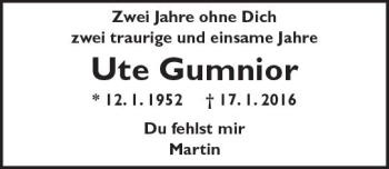 Traueranzeige von Ute Gumnior von Trauerportal Rhein Main Presse