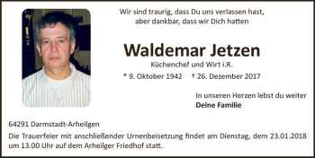 Traueranzeige von Waldemar Jetzen von Trauerportal Rhein Main Presse