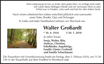 Traueranzeige von Walter Großardt von Trauerportal Rhein Main Presse