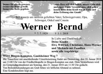 Traueranzeige von Werner Bernd von Trauerportal Rhein Main Presse