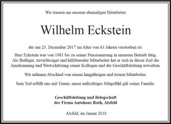 Traueranzeige von Wilhelm Eckstein von VRM Trauer
