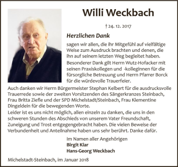 Traueranzeige von Willi Weckbach von Trauerportal Rhein Main Presse
