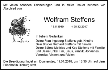 Traueranzeige von Wolfram Steffens von Trauerportal Rhein Main Presse