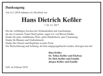 Traueranzeige von Hans Dietrich Keßler von Trauerportal Rhein Main Presse