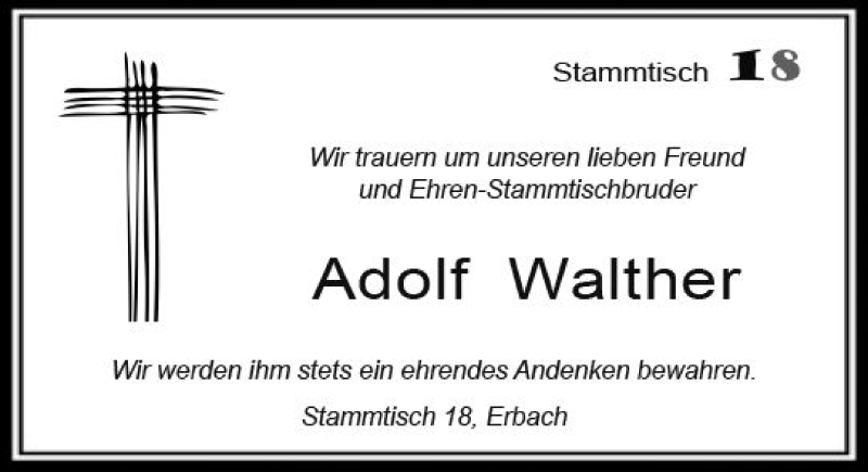  Traueranzeige für Adolf Walther vom 30.10.2018 aus vrm-trauer