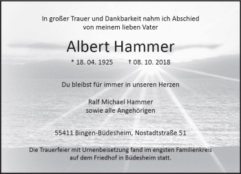 Traueranzeige von Albert Hammer von vrm-trauer