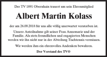 Traueranzeige von Albert Martin Kotass von  Usinger Anzeiger