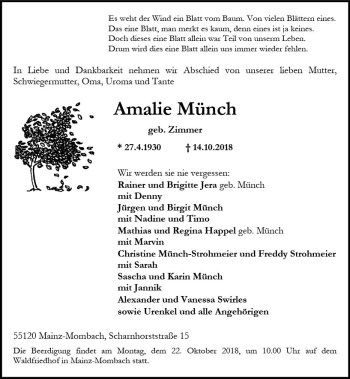 Traueranzeige von Amalie Münch von vrm-trauer