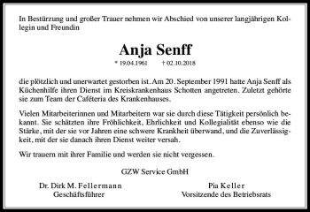 Traueranzeige von Anja Senn von  Kreisanzeiger