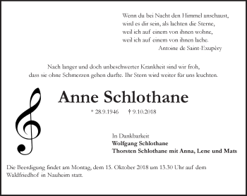 Traueranzeige von Anne Schlothane von vrm-trauer