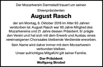 Traueranzeige von August Rasch von vrm-trauer