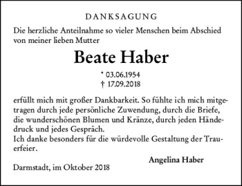 Traueranzeige von Beate Haber von vrm-trauer