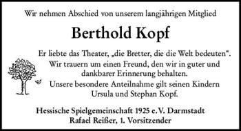 Traueranzeige von Berthold Kopf von vrm-trauer