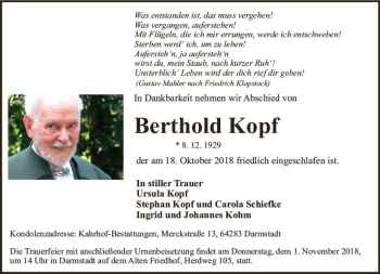 Traueranzeige von Berthold Kopf von vrm-trauer