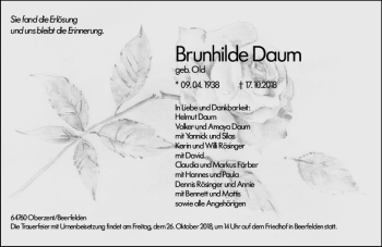 Traueranzeige von Brunhilde Daum von vrm-trauer