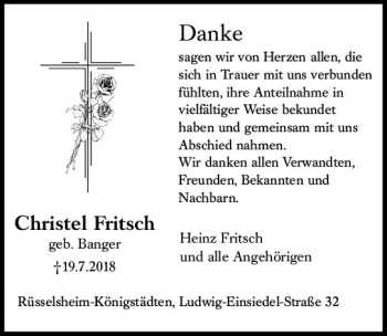 Traueranzeige von Christel Fritsch von vrm-trauer