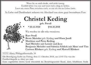 Traueranzeige von Christel Keding von vrm-trauer