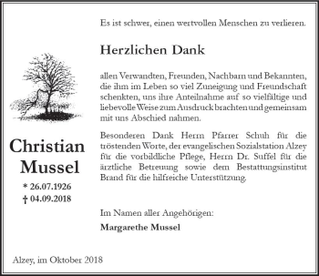 Traueranzeige von Christian Mussel von vrm-trauer