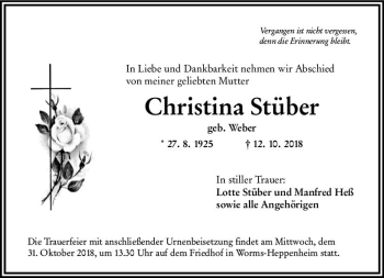 Traueranzeige von Christina Stüber von vrm-trauer