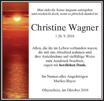 Traueranzeige von Christine Wagner von  Camberger Anzeiger