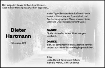 Traueranzeige von Dieter Hartmann von vrm-trauer