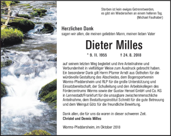 Traueranzeige von Dieter Milles von vrm-trauer