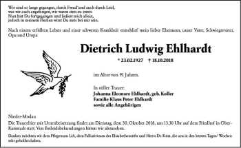 Traueranzeige von Dietrich Ludwig Ehlhardt von vrm-trauer