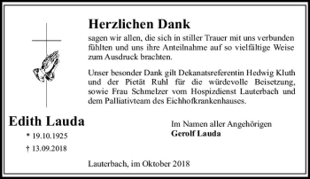 Traueranzeige von Edith Lauda von VRM Trauer