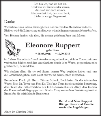 Traueranzeige von Eleonore Ruppert von vrm-trauer