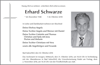 Traueranzeige von Erhard Schwarze von VRM Trauer