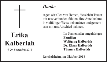 Traueranzeige von Erika Kalberlah von vrm-trauer