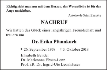 Traueranzeige von Erika Pfannkuch von  Gießener Anzeiger