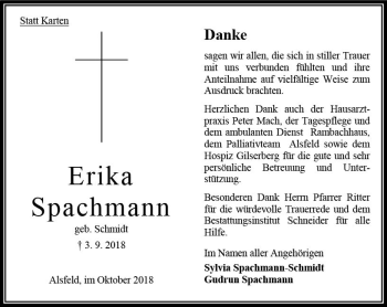 Traueranzeige von Erika Spachmann von VRM Trauer