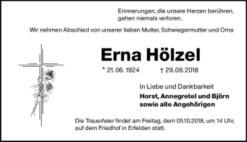 Traueranzeige von Erna Hölzel von vrm-trauer