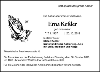 Traueranzeige von Erna Keßler von vrm-trauer