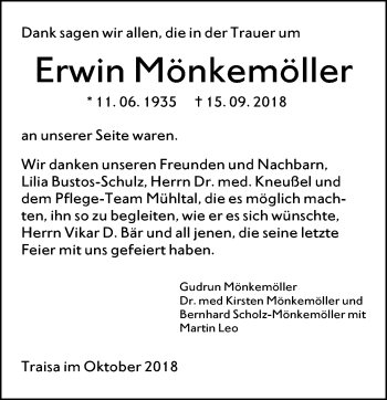 Traueranzeige von Erwin Mönkemüller von vrm-trauer