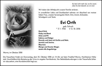 Traueranzeige von Evi Orth von vrm-trauer