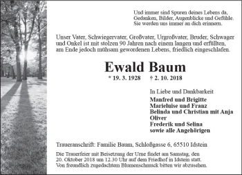 Traueranzeige von Ewald Baum von vrm-trauer